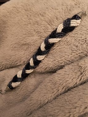 Handmade Black and White Braided Bead Bracelet